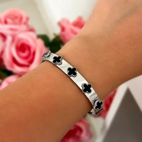 Van Cleef Black Clover Bracelet - Silver