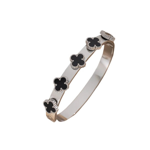 Van Cleef Black Clover Bracelet - Silver