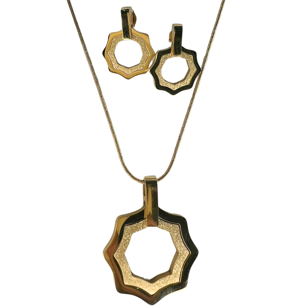 Octagon Gold Earrings and Necklace