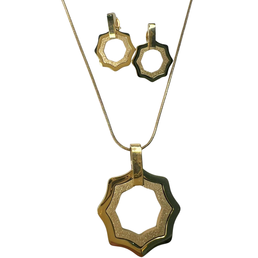 Octagon Gold Earrings and Necklace